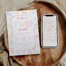 Two Sweet Birthday Invitation Sweet 2nd Birthday  招待状