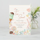 Two Sweet Birthday Invite Yellow Stripe 招待状 (スタンド正面)