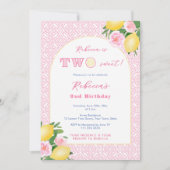 Two Sweet Citrus Pink Flowers 2nd Birthday Party 招待状 (正面)