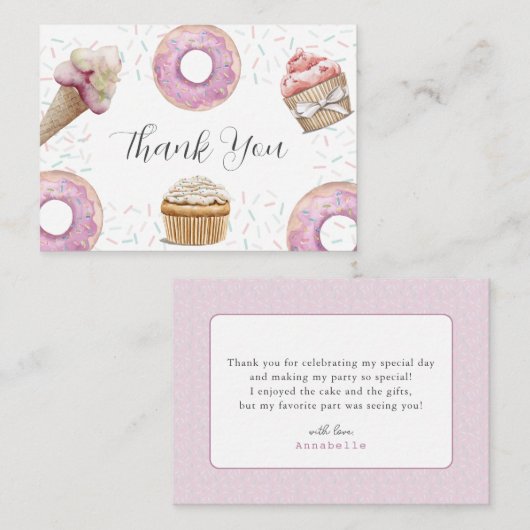 Two Sweet Cupcake & Donuts 2nd Birthday Thank You ノートカード (正面/裏面)