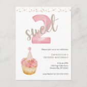 Two Sweet Cute Cupcake 2歳の誕生日パーティーの招待状 ポストカード (正面)