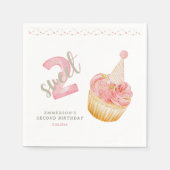 Two Sweet Cute Cupcake 2nd Birthday スタンダードカクテルナプキン (正面)