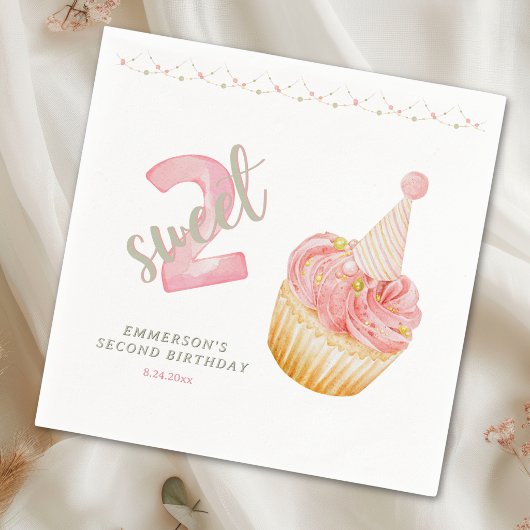 Two Sweet Cute Cupcake 2nd Birthday スタンダードカクテルナプキン