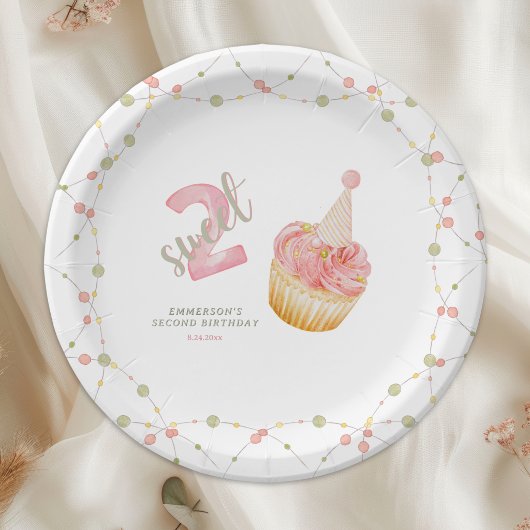 Two Sweet Cute Cupcake 2nd Birthday ペーパープレート