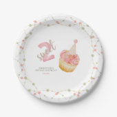 Two Sweet Cute Cupcake 2nd Birthday ペーパープレート (正面)