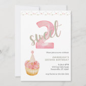 Two Sweet Cute Cupcake 2nd Birthday 招待状 (正面)