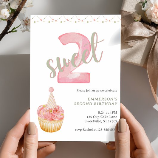 Two Sweet Cute Cupcake 2nd Birthday 招待状