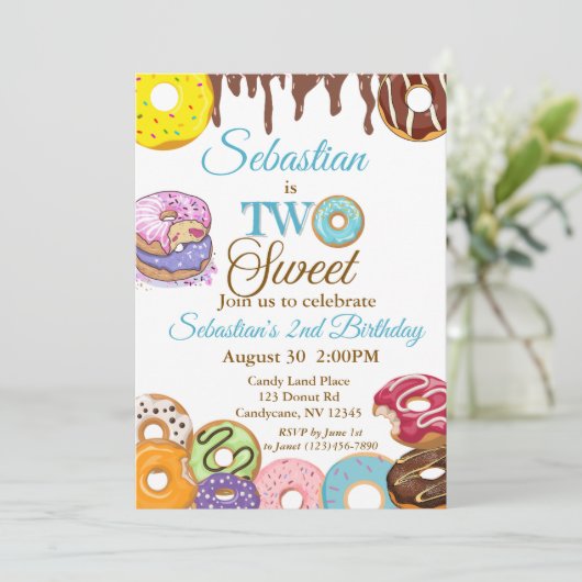 "TWO Sweet" Donut 2nd Birthday Invitation 招待状 (スタンド正面)