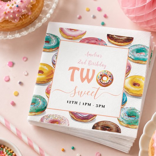 Two Sweet Donuts 2歳の誕生日パーティー スタンダードカクテルナプキン