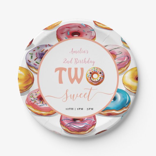 Two Sweet Donuts 2歳の誕生日パーティー ペーパープレート (正面)
