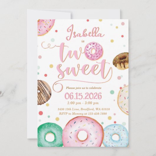 Two Sweet Donuts Birthday Invitation 招待状 (正面)