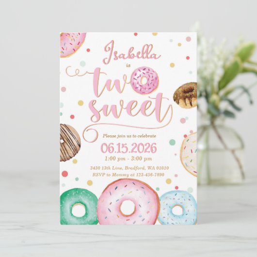 Two Sweet Donuts Birthday Invitation 招待状 (スタンド正面)