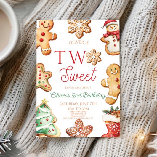 Two Sweet Gingerbread Cookie 2nd Birthday Party 招待状