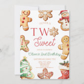 Two Sweet Gingerbread Cookie 2nd Birthday Party 招待状 (正面)