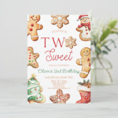Two Sweet Gingerbread Cookie 2nd Birthday Party 招待状 (スタンド正面)