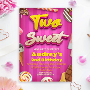 Two Sweet - Girl 2nd Birthday 招待状