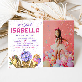 Two Sweet Girls Ice Cream 2nd Birthday写真 招待状