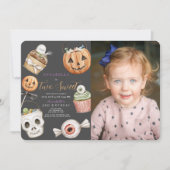 Two Sweet Halloween Sweets Girl 2nd Birthday写真 招待状 (正面)