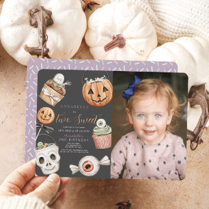 Two Sweet Halloween Sweets Girl 2nd Birthday写真 招待状