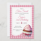 Two Sweet Pink Cupcake Girl 2nd Birthday Party  招待状 (正面)