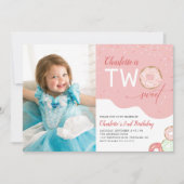 Two Sweet Pink Girl 2nd Birthday Photo招待状 招待状 (正面)