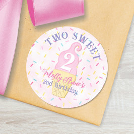 TWO SWEET PINK PURPLE ICE CREAM 2nd Birthday Girl ラウンドシール