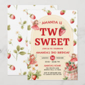 Two Sweet Strawberry 2歳の誕生日パーティー 招待状 (正面/裏面)