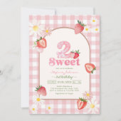 Two Sweet Strawberry 2nd Birthday Invitation 招待状 (正面)