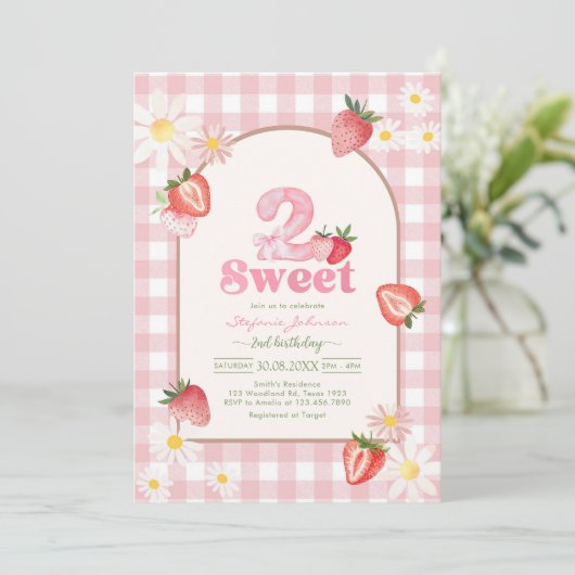 Two Sweet Strawberry 2nd Birthday Invitation 招待状 (スタンド正面)