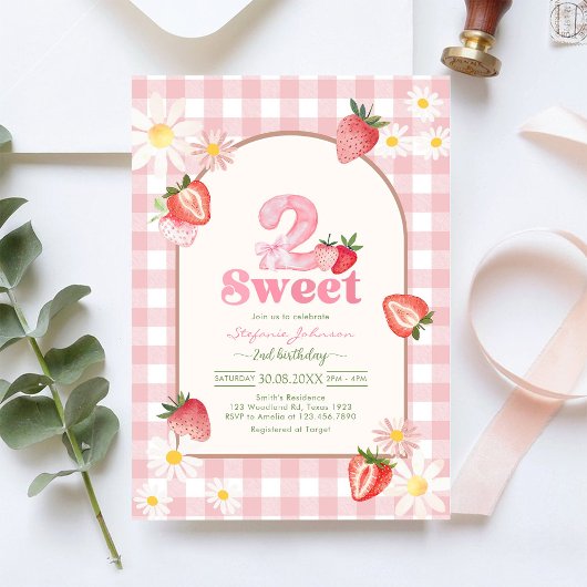 Two Sweet Strawberry 2nd Birthday Invitation 招待状
