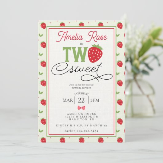 Two Sweet Strawberry 2nd Birthday Party 招待状 (スタンド正面)