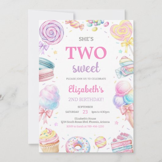 Two Sweet Sweets Candy Birthday Invitation 招待状 (正面)
