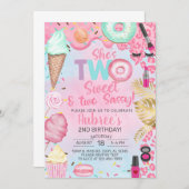 Two Sweet Two Sassy girl 2nd birthday招待状。 招待状 (正面/裏面)