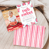 Two Sweet Watermelon Girl Photo 2nd Birthday Party 招待状