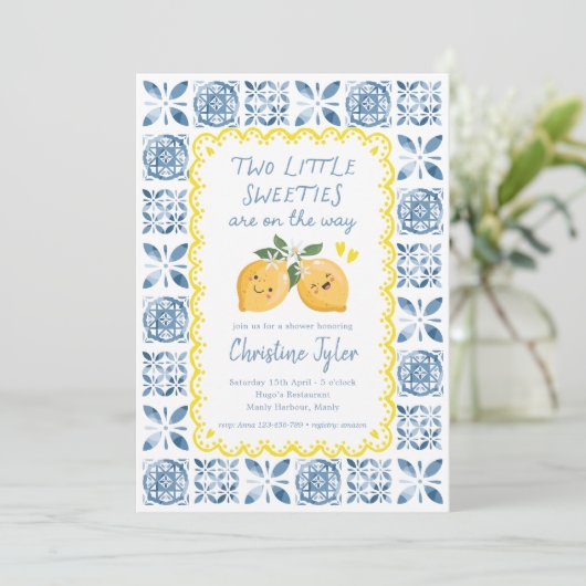 Two Sweeties Lemon Baby Shower, Twins Baby Shower  招待状 (スタンド正面)
