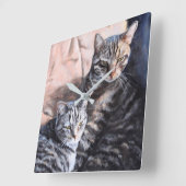 Two Tabby Cats Fine Art Wall Clock スクエア壁時計 (傾斜)