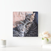 Two Tabby Cats Fine Art Wall Clock スクエア壁時計 (ホーム)