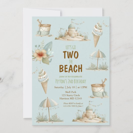 Two the Beach Summer Kids Birthday Invitation 招待状 (正面)