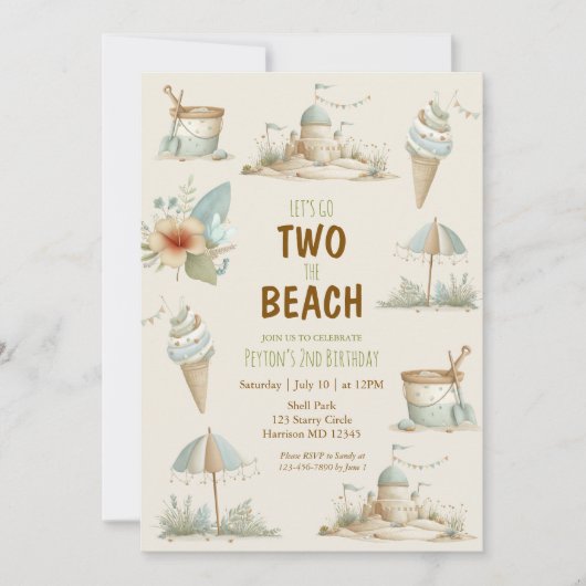 Two the Beach Summer Kids Birthday Invitation 招待状 (正面)