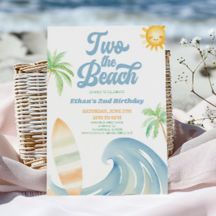 Two The Beach Surf Blue 2歳の誕生日パーティー 招待状