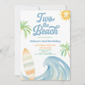 Two The Beach Surf Blue 2歳の誕生日パーティー 招待状 (正面)