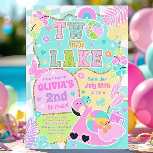 Two The Lake Preppy Girly 2nd Birthday Pool Party 招待状