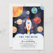 TWO THE MOON スペース ロケット シップ 誕生日 招待状 (正面)
