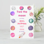 Two the Moon ピンク ガール 2歳 誕生日 招待状 (スタンド正面)