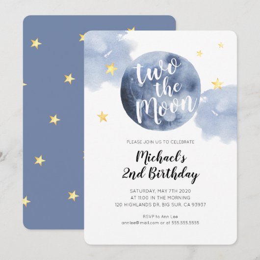 Two the Moon ベビー 2歳の誕生日招待状 招待状 (正面/裏面)