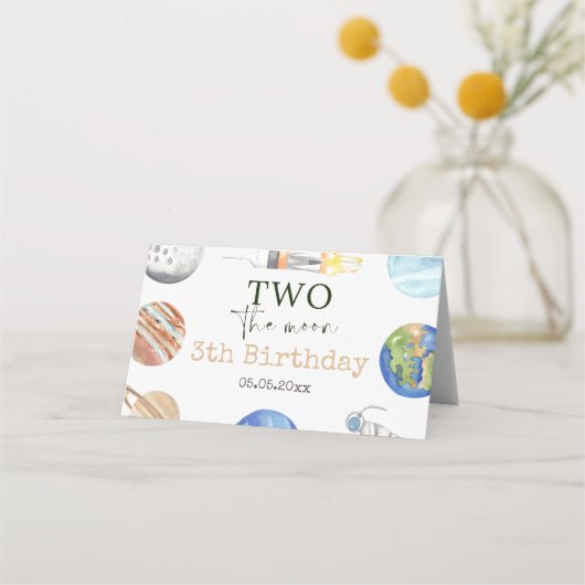 Two The Moon | モダン宇宙 2歳の誕生日装飾 プレイスカード (裏面)