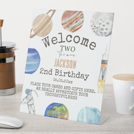 Two The Moon | モダン宇宙 2歳の誕生日装飾 台座サイン (インサイチュ)