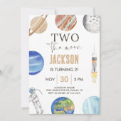 Two The Moon | モダン宇宙 2歳の誕生日装飾 招待状 (正面)
