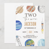 Two The Moon | モダン宇宙 2歳の誕生日装飾 招待状 (正面/裏面)
