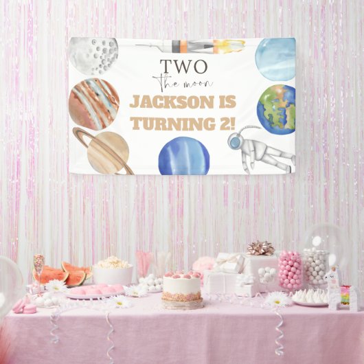 Two The Moon | モダン宇宙 2歳の誕生日装飾 横断幕 (パーティー)